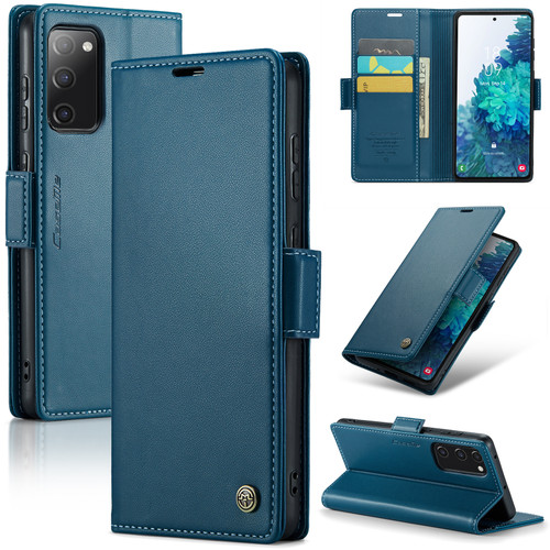 Samsung Galaxy S20 FE CaseMe 023 Butterfly Buckle Litchi Texture RFID Anti-theft Leather Phone Case - Blue